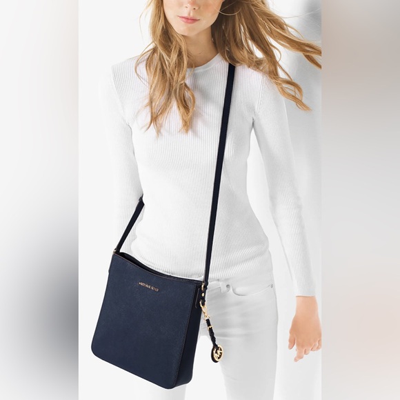 Authentic Michael Kors MK Jet Set Travel Purse Handbag Crossbody Bag - Navy blue - Picture 10 of 11